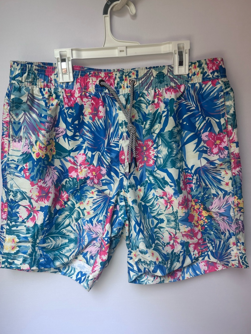 Brand New Men's Tropical Floral Swim Trunks - Blue & Pink